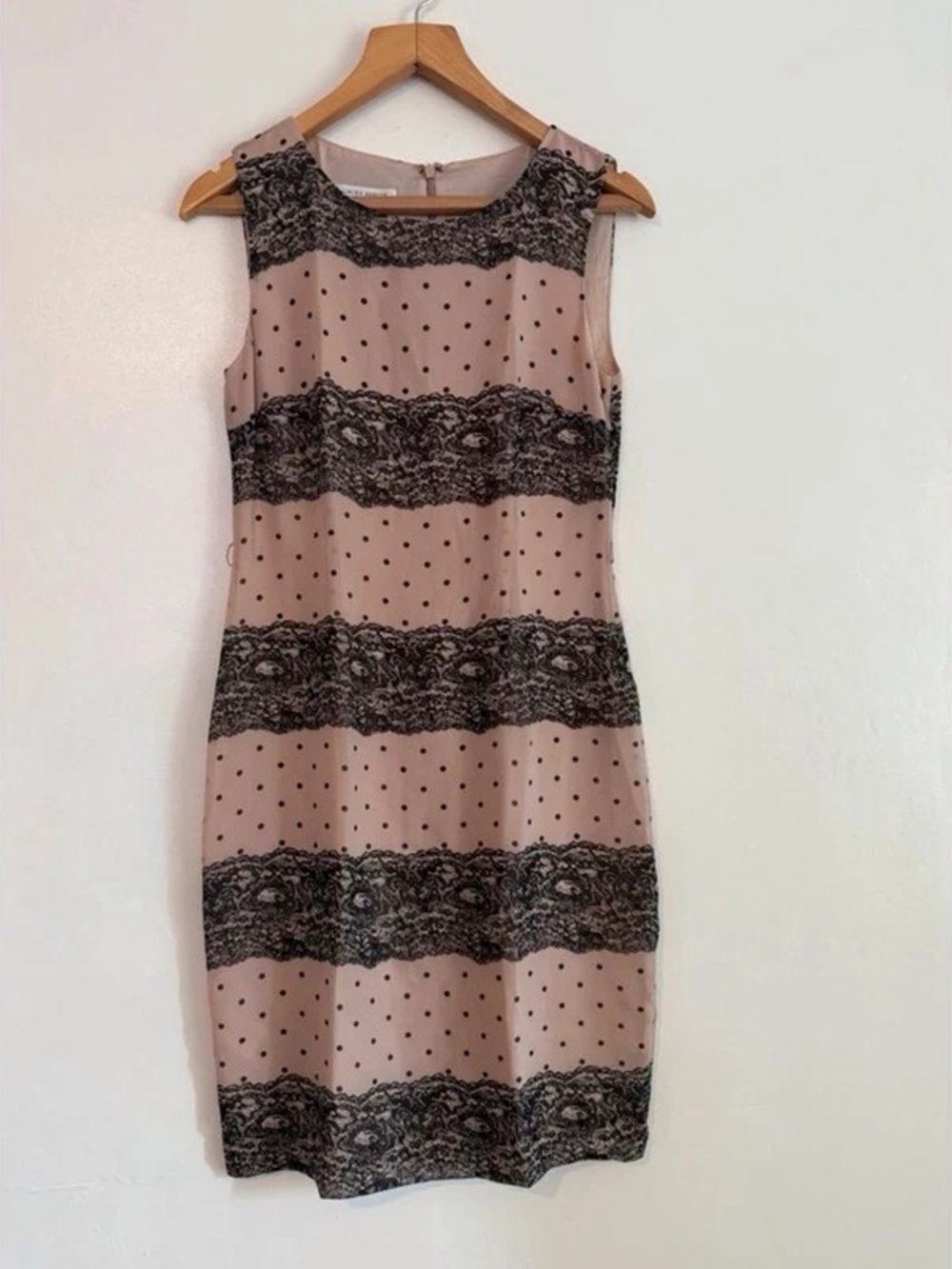 Sleeveless Blush Pink Midi Dress with Black Lace Bands